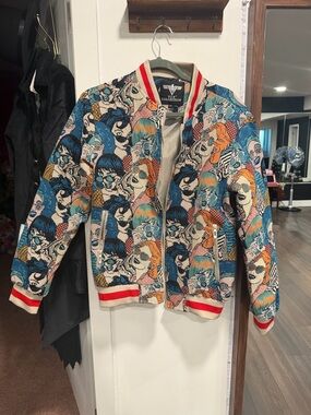 Multicolor Graphic Bomber Jacket Size Medium
